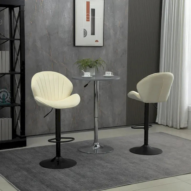 Set of 2 Adjustable Bar Stools with Back Support, Footrest, and 360 Swivel Seat for Home or Bar Counter