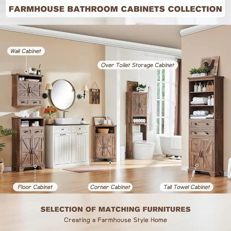 Farmhouse Over The Toilet Storage Cabinet, 67 Tall Bathroom Cabinet