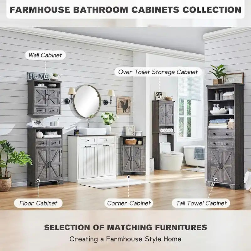 Farmhouse Over The Toilet Storage Cabinet, 67 Tall Bathroom Cabinet