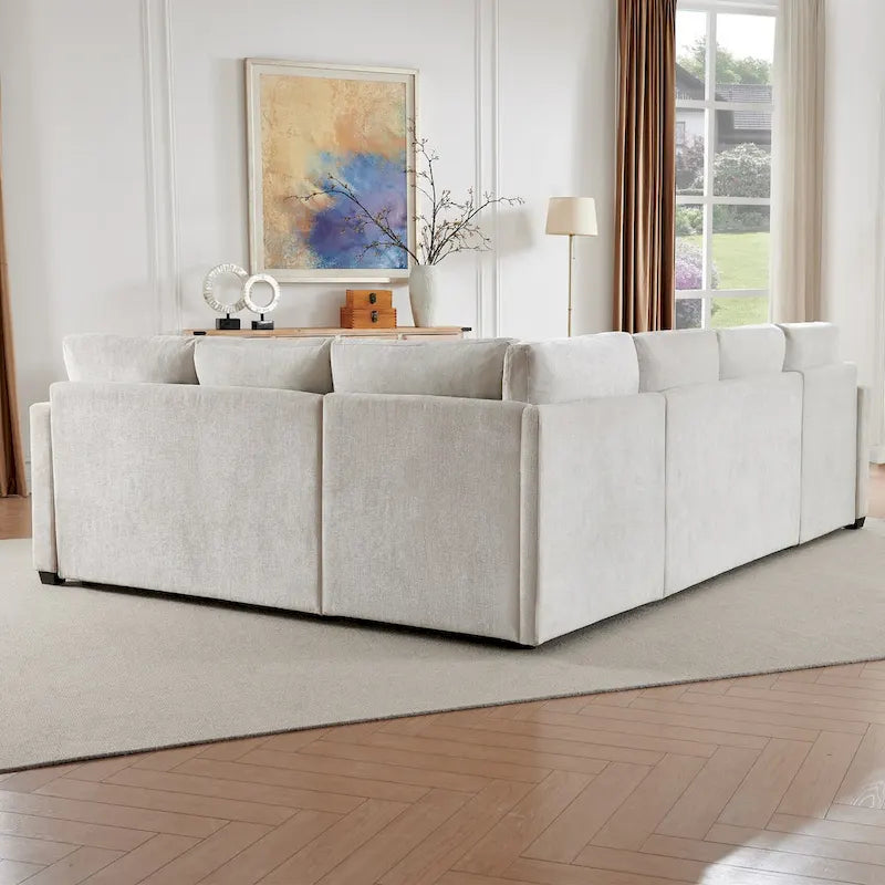 105.5 U-Shaped 5-Seater Sleeper Sofa with Pull-Out Bed and Storage Ottoman