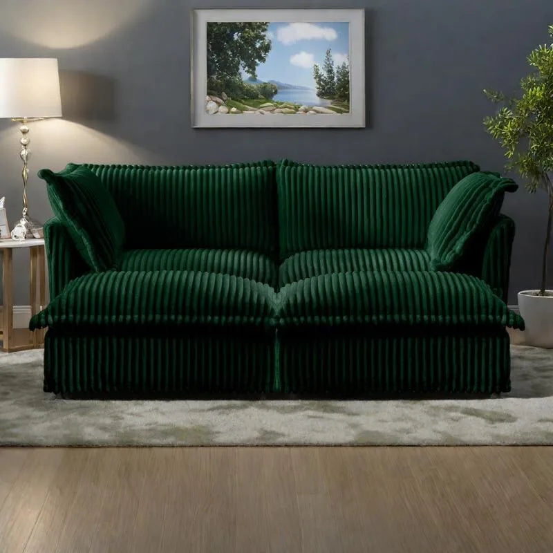 83.4 Corduroy 2-Seater Sofa Set with 2 Ottomans & Sleeper Function and Removable Slipcovers