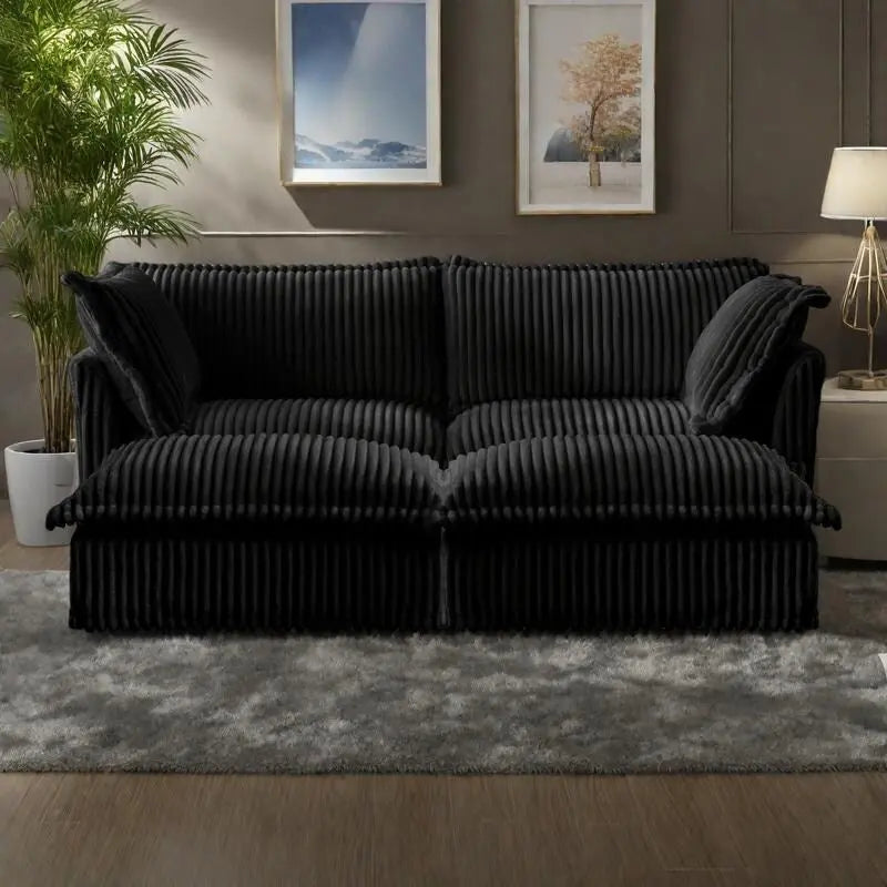 83.4 Corduroy 2-Seater Sofa Set with 2 Ottomans & Sleeper Function and Removable Slipcovers