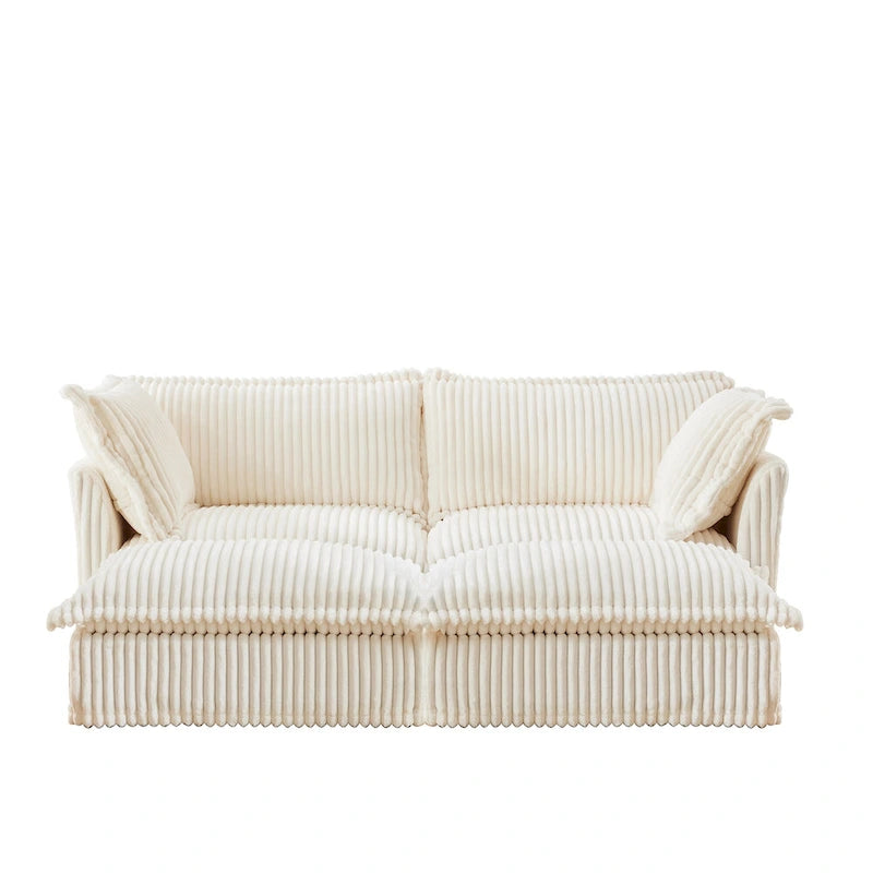 83.4 Corduroy 2-Seater Sofa Set with 2 Ottomans & Sleeper Function and Removable Slipcovers