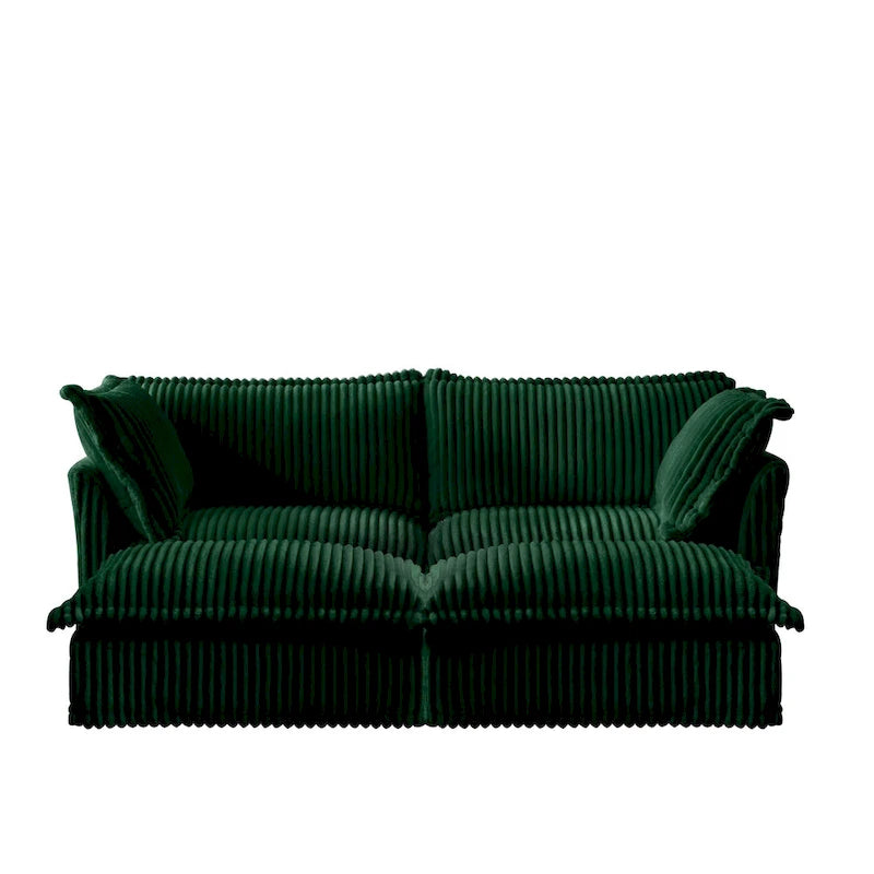 83.4 Corduroy 2-Seater Sofa Set with 2 Ottomans & Sleeper Function and Removable Slipcovers