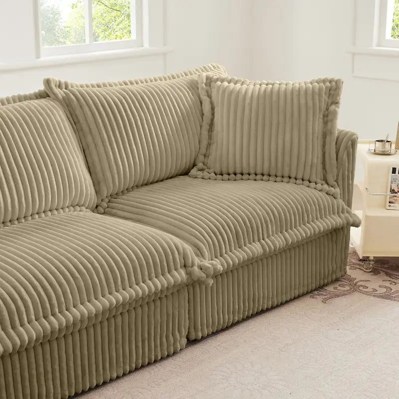83.4 Corduroy 2-Seater Sofa Set with 2 Ottomans & Sleeper Function and Removable Slipcovers