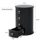 No Assembly Round Solid Wood End Table, Small Side Table with Drawers