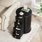 No Assembly Round Solid Wood End Table, Small Side Table with Drawers