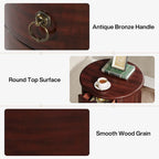 No Assembly Round Solid Wood End Table, Small Side Table with Drawers