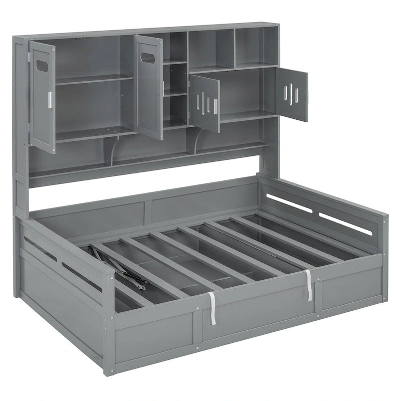 All-in-one Bookcase Captains Daybed with Hydraulic Storage Bed