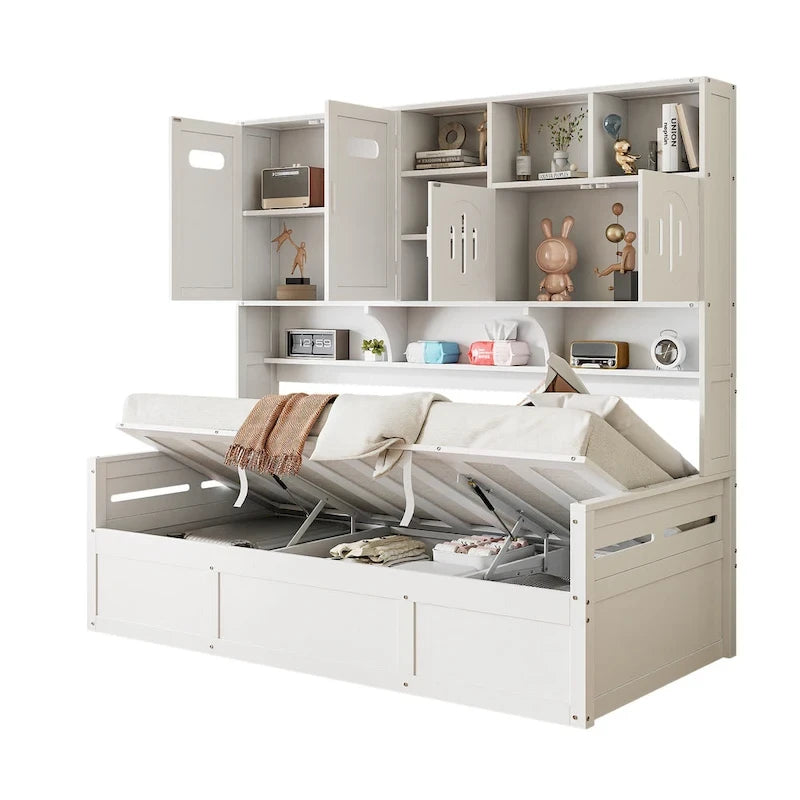 All-in-one Bookcase Captains Daybed with Hydraulic Storage Bed