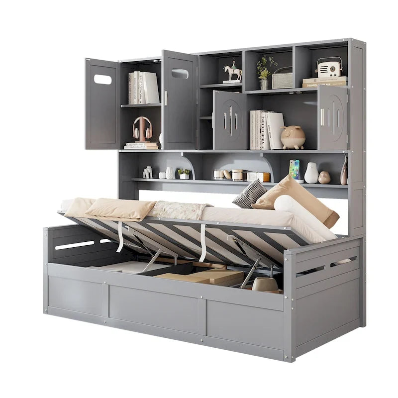 All-in-one Bookcase Captains Daybed with Hydraulic Storage Bed