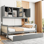 Large Bookcase Daybed Wooden Bed with Trundle and Top Storage Cabinet
