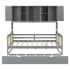 Large Bookcase Daybed Wooden Bed with Trundle and Top Storage Cabinet