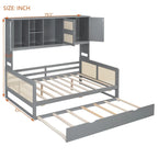 Large Bookcase Daybed Wooden Bed with Trundle and Top Storage Cabinet