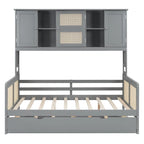 Large Bookcase Daybed Wooden Bed with Trundle and Top Storage Cabinet
