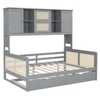 Large Bookcase Daybed Wooden Bed with Trundle and Top Storage Cabinet