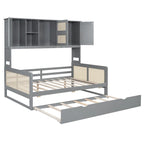 Large Bookcase Daybed Wooden Bed with Trundle and Top Storage Cabinet