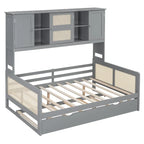Large Bookcase Daybed Wooden Bed with Trundle and Top Storage Cabinet