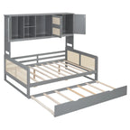 Large Bookcase Daybed Wooden Bed with Trundle and Top Storage Cabinet