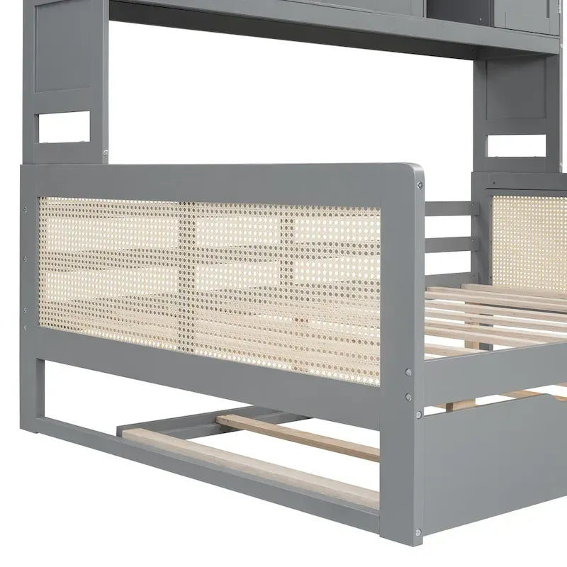 Large Bookcase Daybed Wooden Bed with Trundle and Top Storage Cabinet