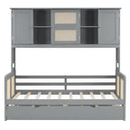 Large Bookcase Daybed Wooden Bed with Trundle and Top Storage Cabinet