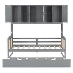 Large Bookcase Daybed Wooden Bed with Trundle and Top Storage Cabinet