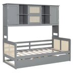 Large Bookcase Daybed Wooden Bed with Trundle and Top Storage Cabinet