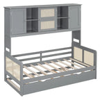 Large Bookcase Daybed Wooden Bed with Trundle and Top Storage Cabinet
