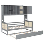 Large Bookcase Daybed Wooden Bed with Trundle and Top Storage Cabinet