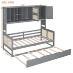 Large Bookcase Daybed Wooden Bed with Trundle and Top Storage Cabinet