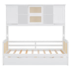Large Bookcase Daybed Wooden Bed with Trundle and Top Storage Cabinet