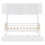 Large Bookcase Daybed Wooden Bed with Trundle and Top Storage Cabinet