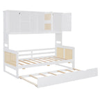 Large Bookcase Daybed Wooden Bed with Trundle and Top Storage Cabinet