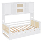 Large Bookcase Daybed Wooden Bed with Trundle and Top Storage Cabinet