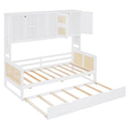 Large Bookcase Daybed Wooden Bed with Trundle and Top Storage Cabinet