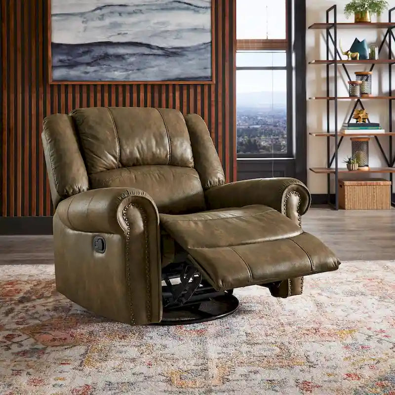Monroe Polished Microfiber Nailhead Swivel Glider Recliner by  Classic
