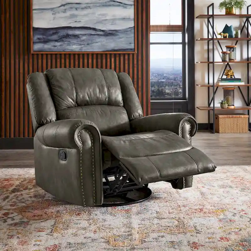 Monroe Polished Microfiber Nailhead Swivel Glider Recliner by  Classic
