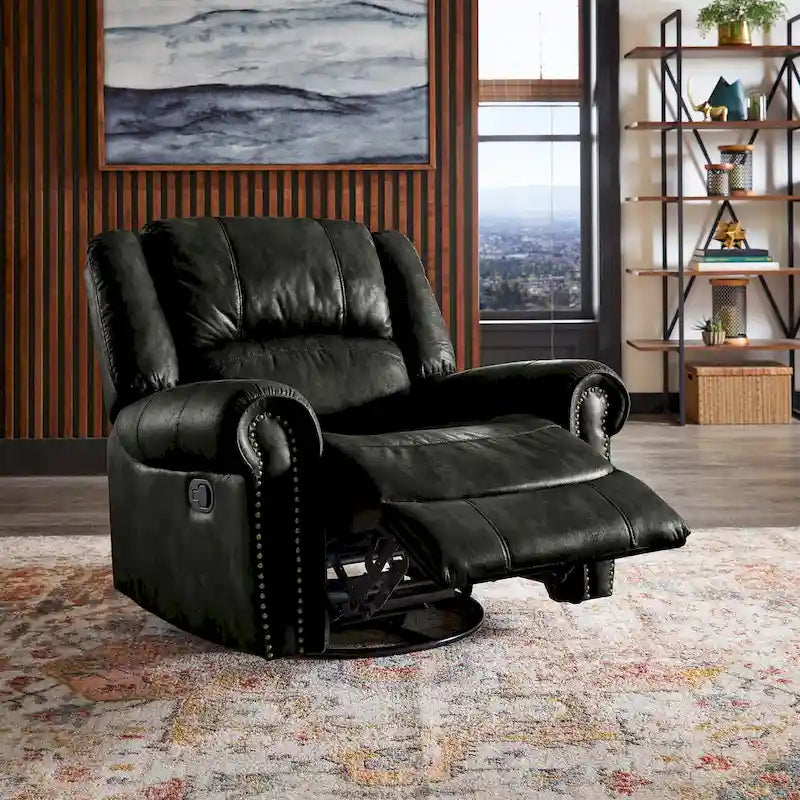 Monroe Polished Microfiber Nailhead Swivel Glider Recliner by  Classic