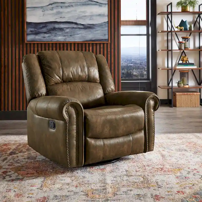 Monroe Polished Microfiber Nailhead Swivel Glider Recliner by  Classic
