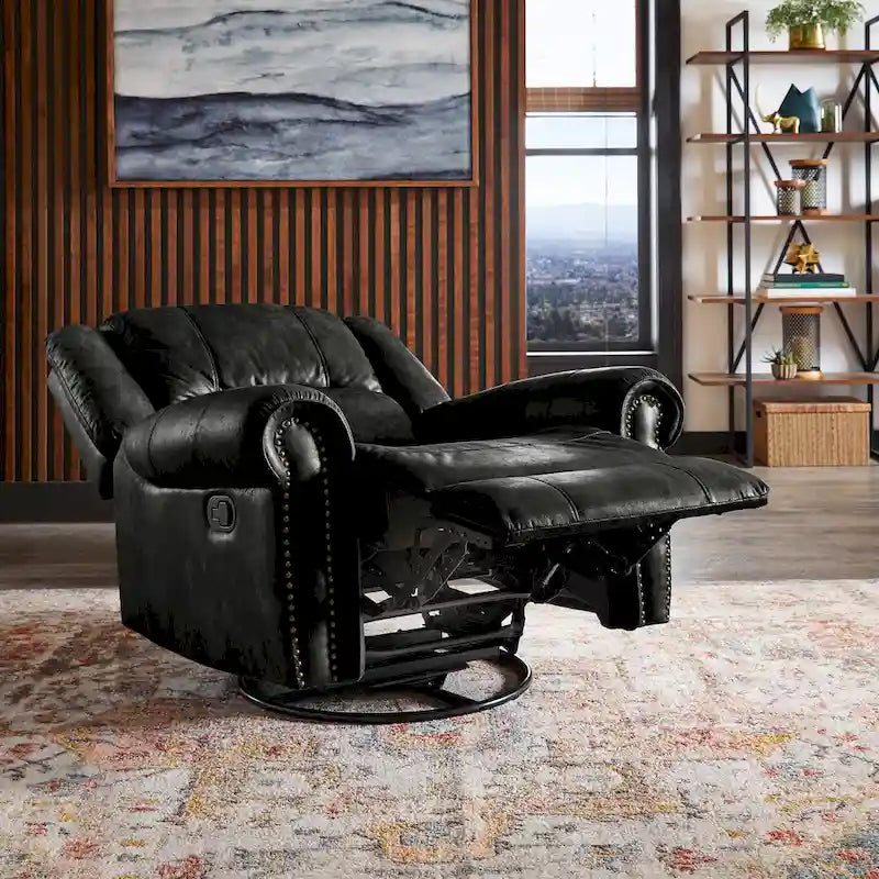 Monroe Polished Microfiber Nailhead Swivel Glider Recliner by  Classic