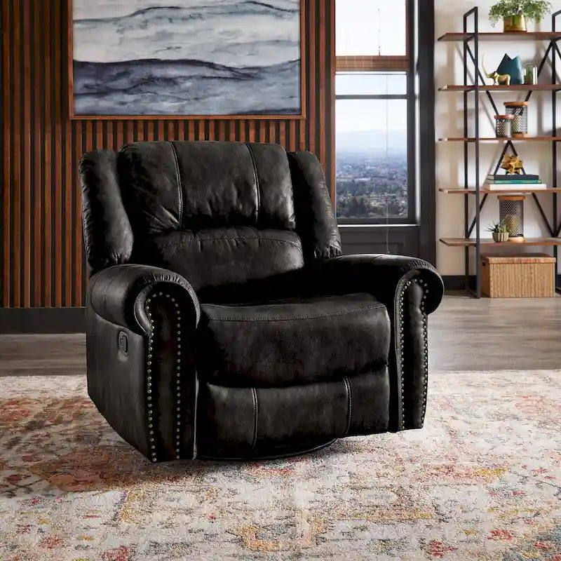 Monroe Polished Microfiber Nailhead Swivel Glider Recliner by  Classic