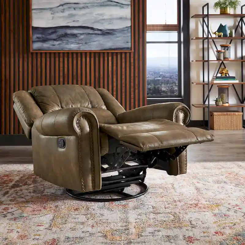 Monroe Polished Microfiber Nailhead Swivel Glider Recliner by  Classic