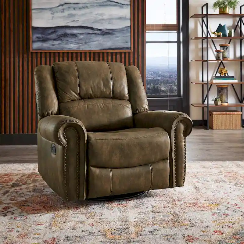 Monroe Polished Microfiber Nailhead Swivel Glider Recliner by  Classic