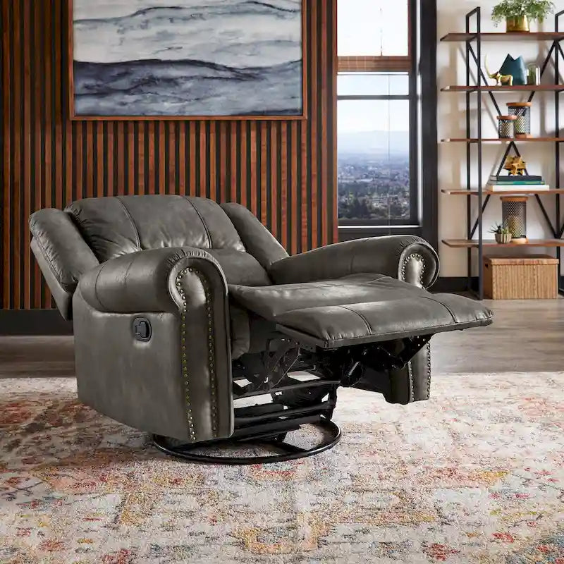 Monroe Polished Microfiber Nailhead Swivel Glider Recliner by  Classic