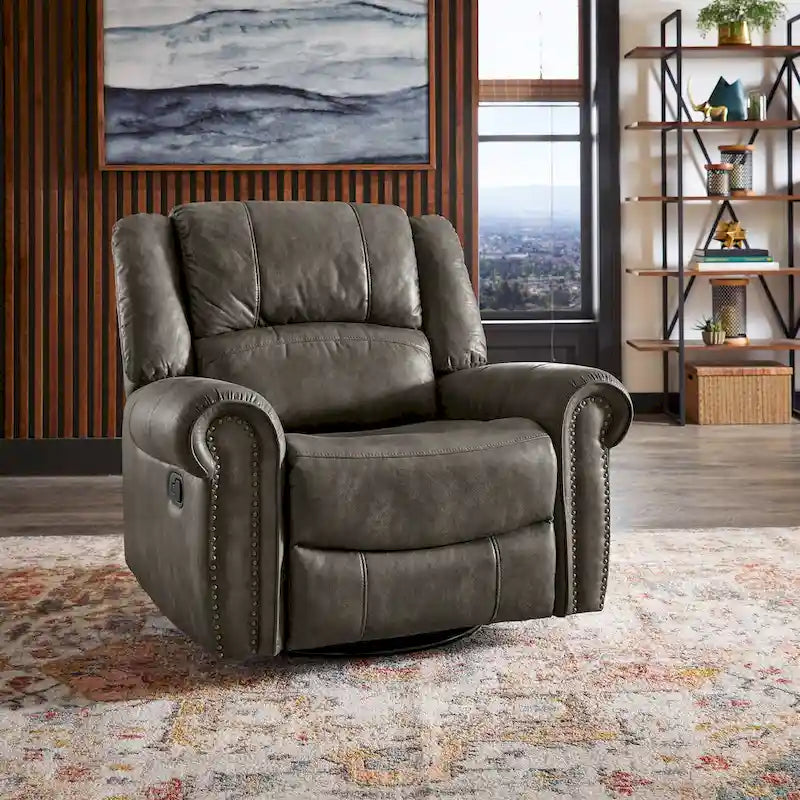 Monroe Polished Microfiber Nailhead Swivel Glider Recliner by  Classic