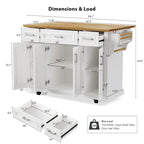 53 Kitchen Island With Drop Leaf, Kitchen Island On Wheels with Storage, Rolling Kitchen Table, Mobile Kitchen Cart