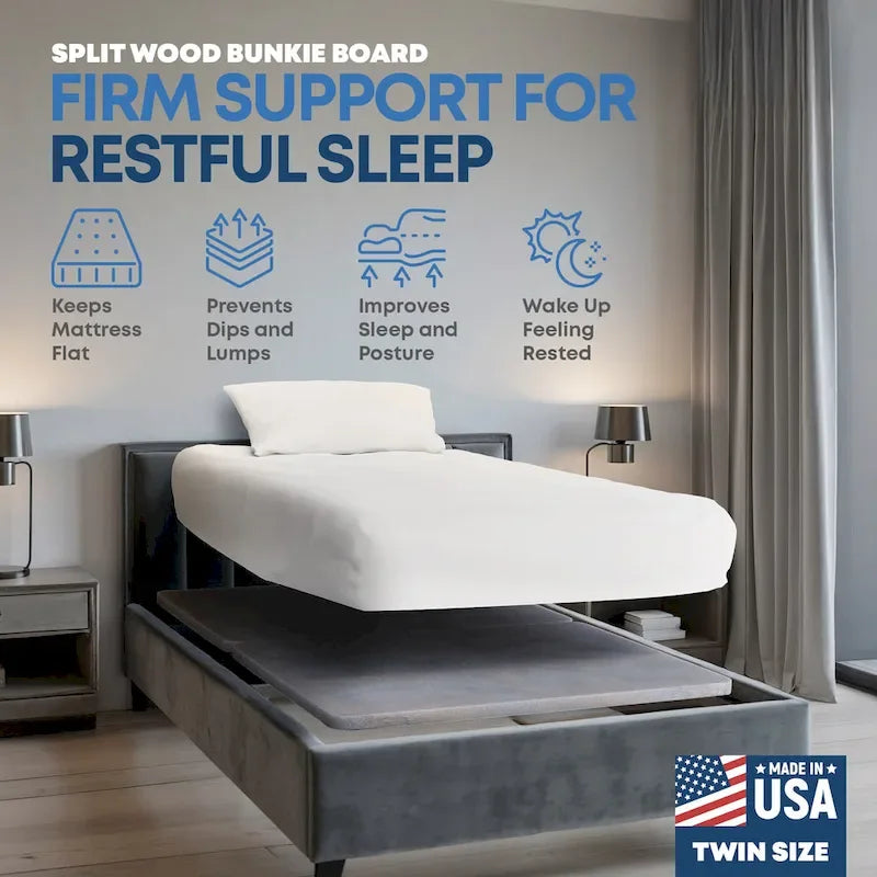 1.5 Split Wood Bunkie Board, Fully Assembled, Fabric Ventilation Cover - Replaces Wooden Slats or Box Spring for Bed Frames