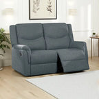 Ammy Manual Recliner Loveseat, 53in Solid Wood, Dark Gray Faux Burlap