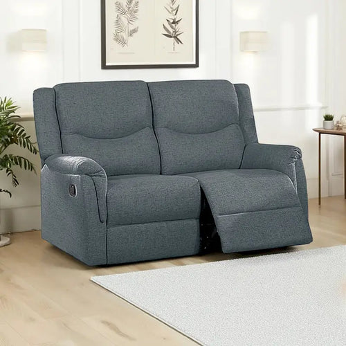 Ammy Manual Recliner Loveseat, 53in Solid Wood, Dark Gray Faux Burlap