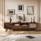 Dark Brown Solid Wood TV Stand for 75 TVsTV Console with Soft-Closing Door and Drop-Down Door Cabinet